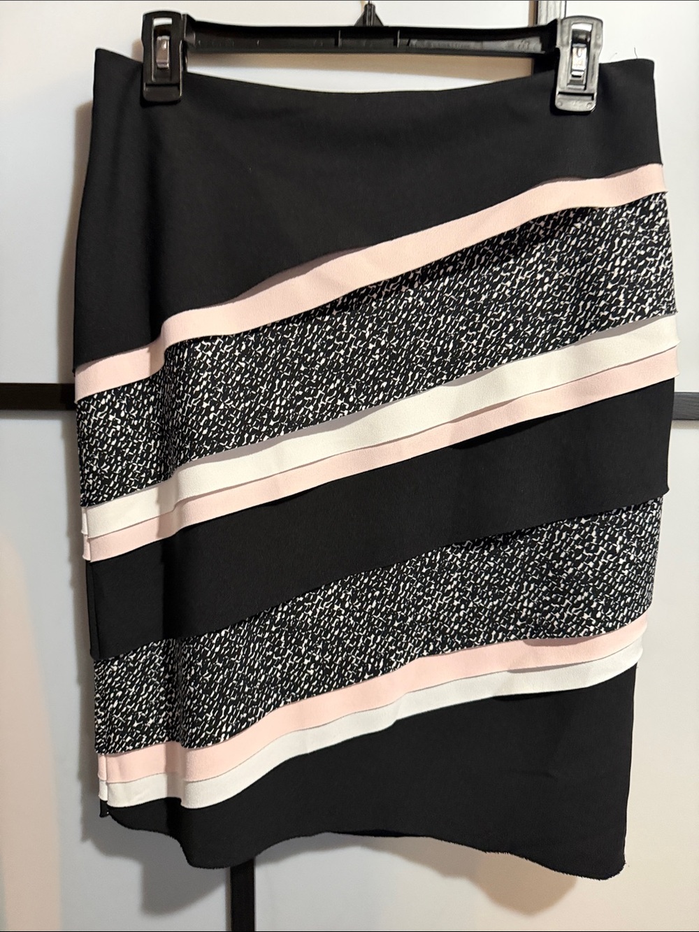 White House Black Market Black Pencil Skirt with Pink and White Stripes